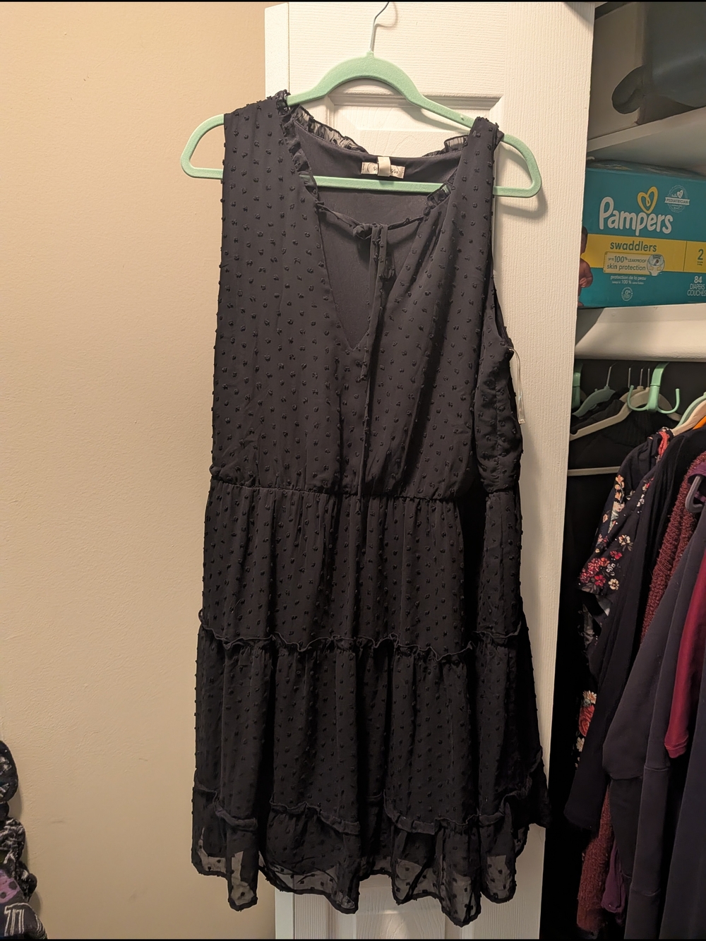 Kohl's Black Sleeveless Tiered Swiss Dot Midi Dress 3x